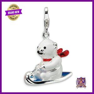 Sterling Silver Polar Bear Charm Lobster Clasp 39mm Enameled